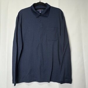 SADDLEBRED‎ Mens L Long Sleeve Polo Shirt Blue Patterned Pocket Casual Top